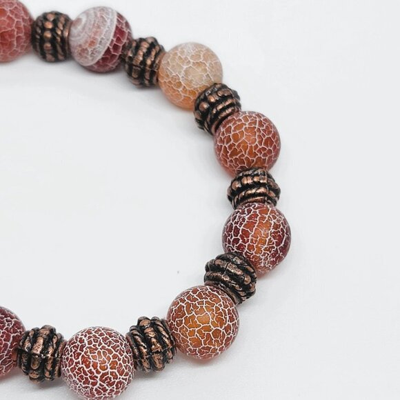 Crackled Pink Beads with Brass Necklace Handmade - Picture 2 of 2